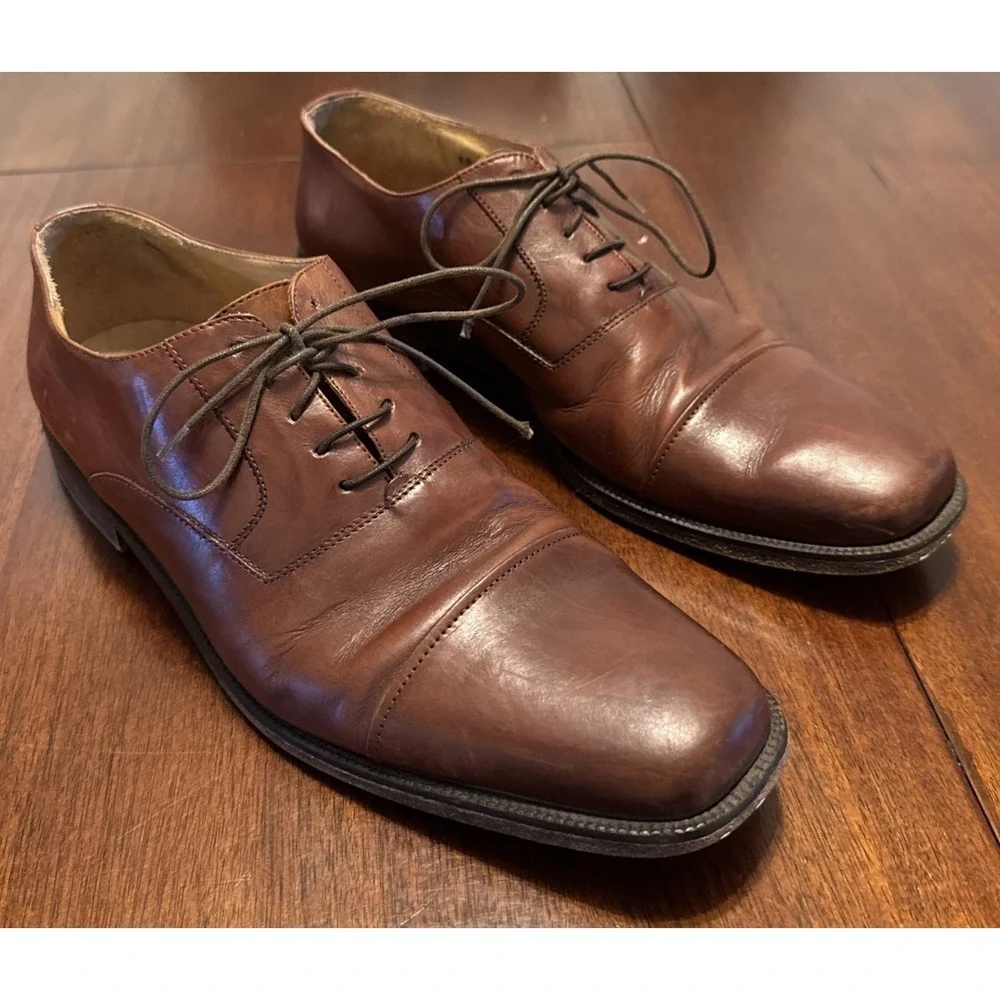 VTG‎ Johnston & Murphy Italy Brown Leather Cap Toe Oxford Dress Mens Size 10 M